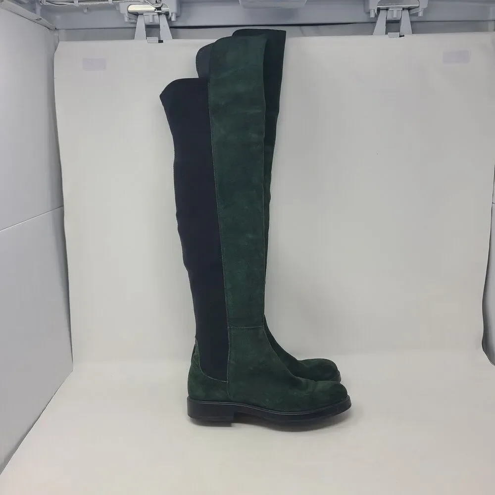 Fabrizio Chini Green Suede Over the Knee Stretch Panel Boots SZ 35 Made in Italy